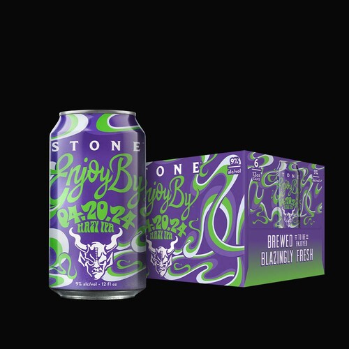 Stone Enjoy By 04.20.24 Hazy IPA can and six-pack