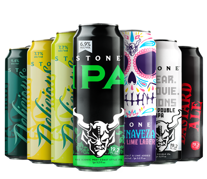 lineup of stone 19.2oz cans