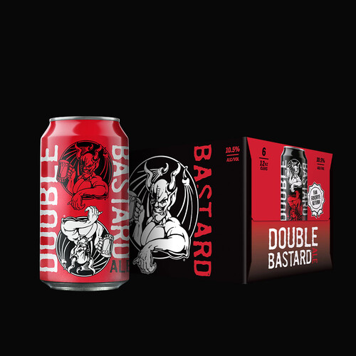 Double Bastard Ale can and six-pack