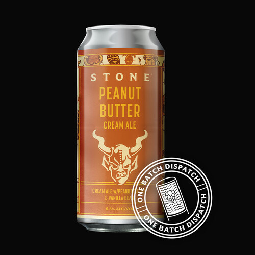 Stone Peanut Butter Cream Ale can and the one batch dispatch beer logo badge