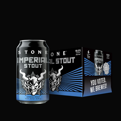 can and six-pack of Stone Imperial Stout beer