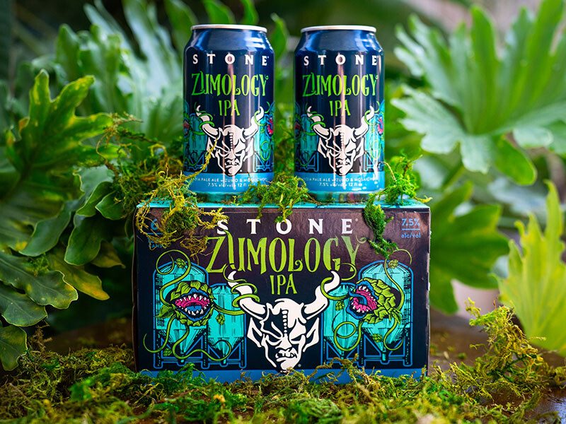 two cans and a six-pack of stone zumology ipa the beer brewed with zumo hops