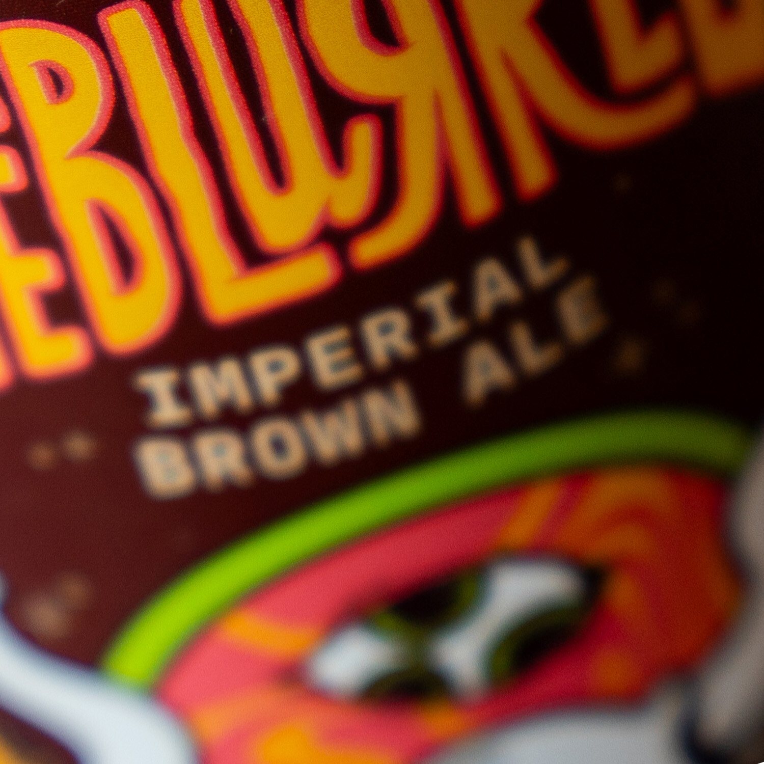 close-up on the Stone Lifeblurred imperial brown ale beer can